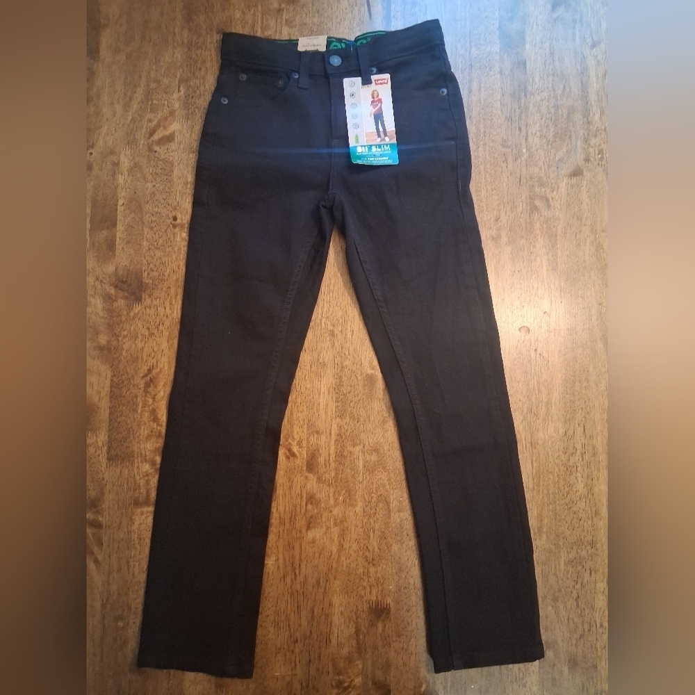 Levi's Boys NWT 511 Slim Black Jeans Adjustable Waistband Eco Performance 10